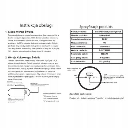 Vaikiška naktinė lemputė Savineo Duch minkšta spalvota RGBW LED USB-C silikoninė