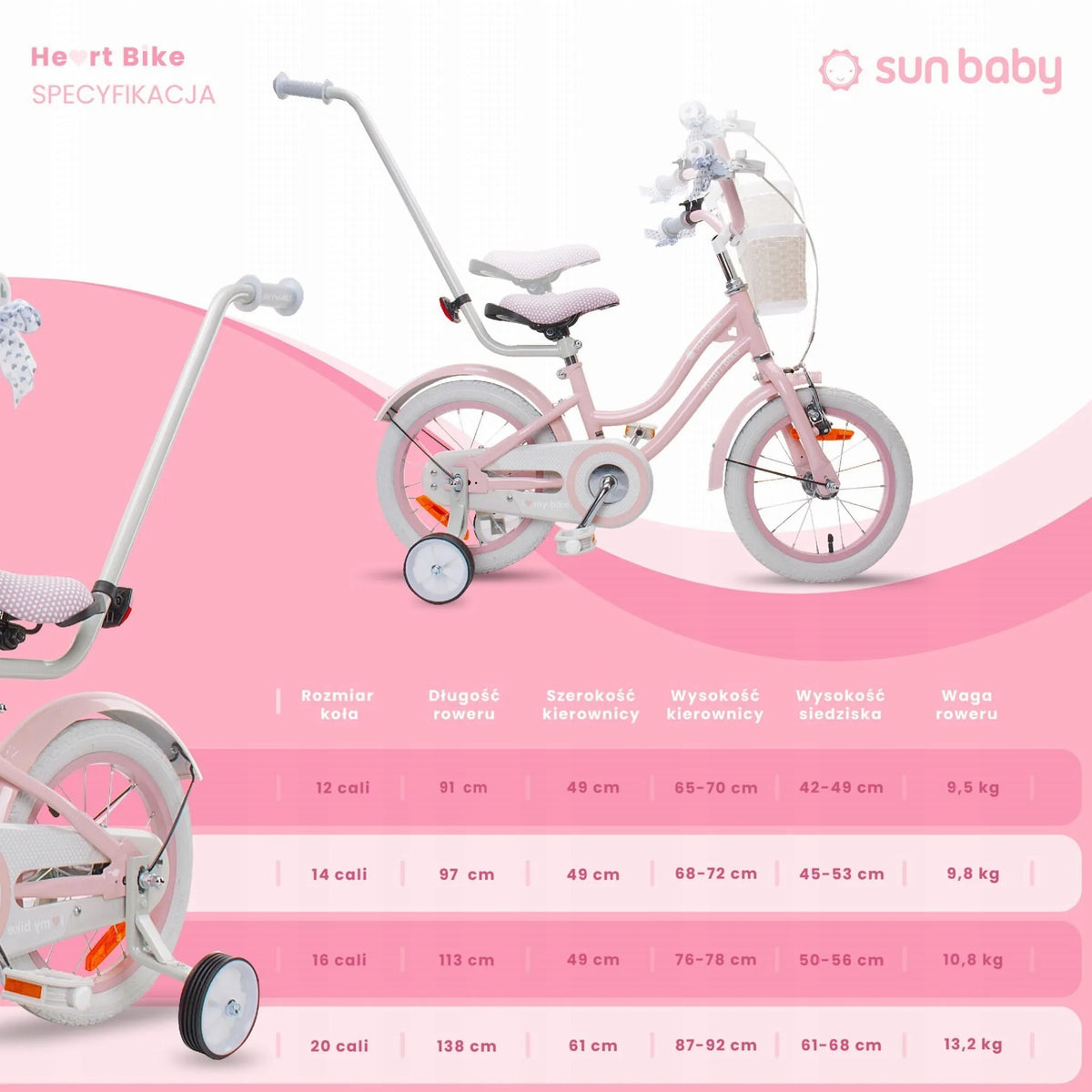 Vaikiškas 14 colių dviratis mergaitėms su stūmikliu, pagalbiniais ratukais, krepšeliu ir skambučiu Sun Baby Silver Moon