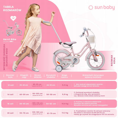 Vaikiškas 14 colių dviratis mergaitėms su stūmikliu, pagalbiniais ratukais, krepšeliu ir skambučiu Sun Baby Silver Moon