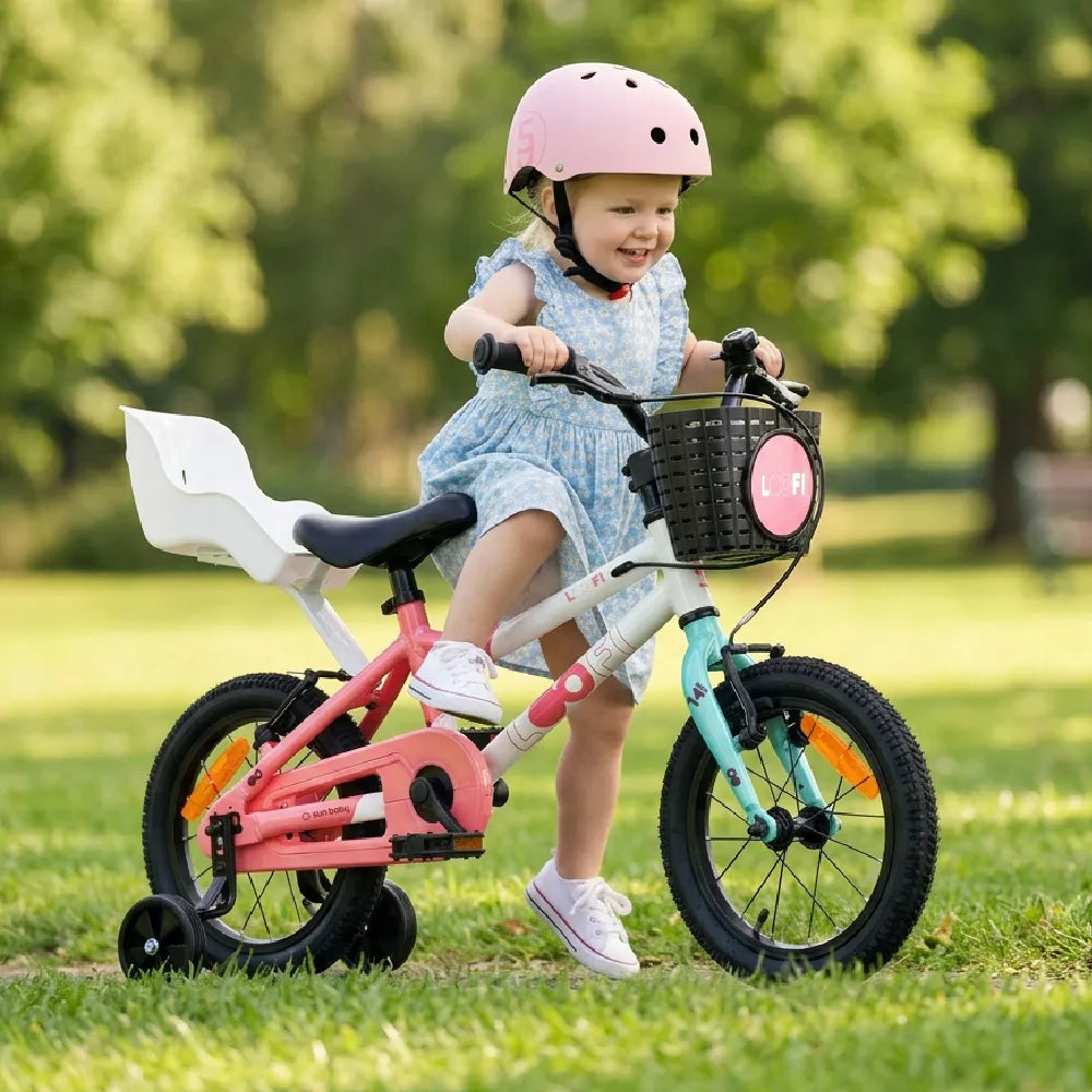 Vaikiškas 14 colių dviratis mergaitėms Sun Baby LOOFI, lengvas aliumininis 6,6 kg