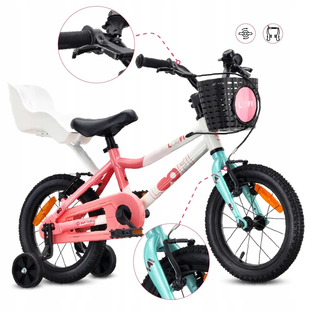 Vaikiškas 14 colių dviratis mergaitėms Sun Baby LOOFI, lengvas aliumininis 6,6 kg