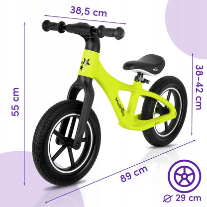 Vaikiškas balansinis dviratis 2+ metų vaikams, 12 colių PU ratai, lengvas 3,4 kg, NYLU Lemon