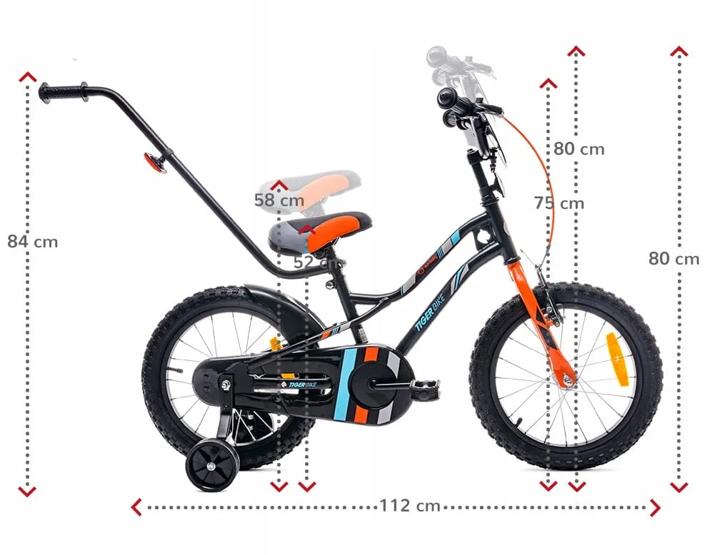 Vaikiškas dviratis berniukui 16 colių Tiger Bike su stūmimo rankena