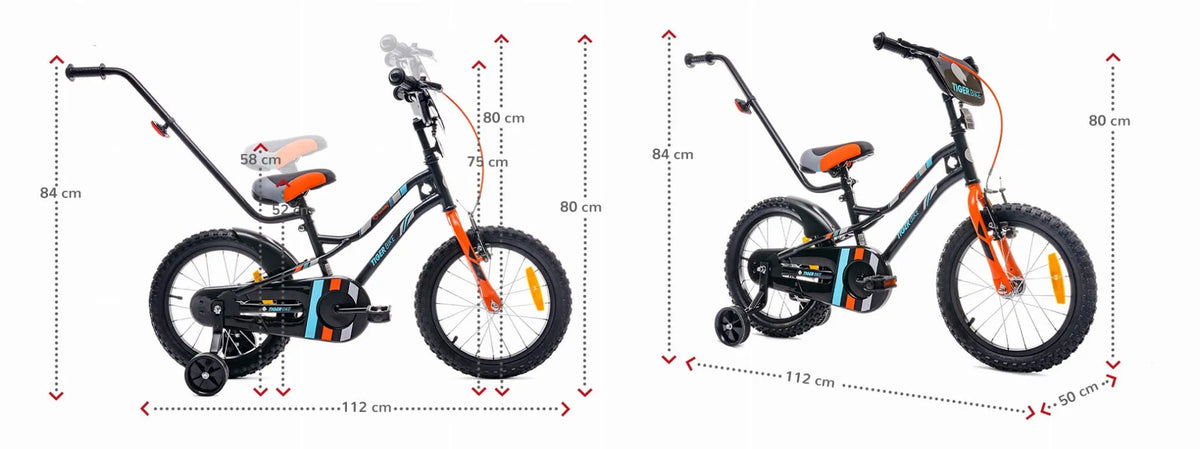 Vaikiškas dviratis berniukui 16 colių Tiger Bike su stūmimo rankena