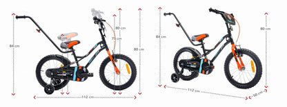 Vaikiškas dviratis berniukui 16 colių Tiger Bike su stūmimo rankena