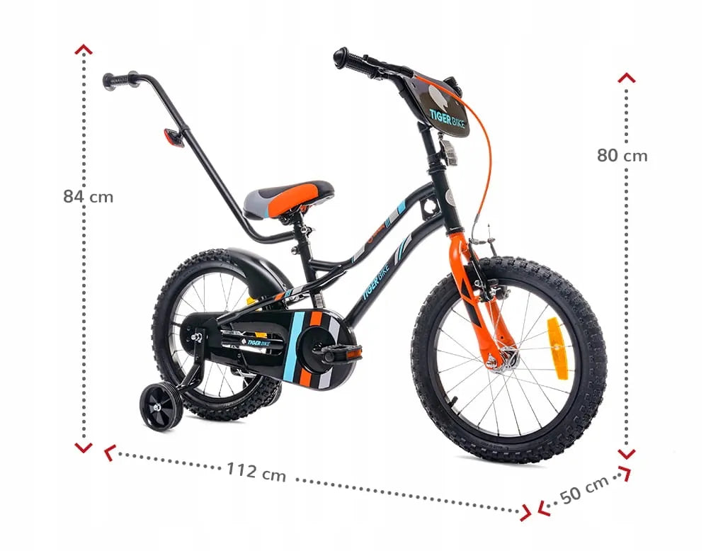 Vaikiškas dviratis berniukui 16 colių Tiger Bike su stūmimo rankena