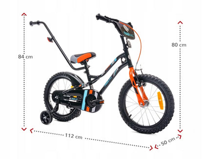 Vaikiškas dviratis berniukui 16 colių Tiger Bike su stūmimo rankena