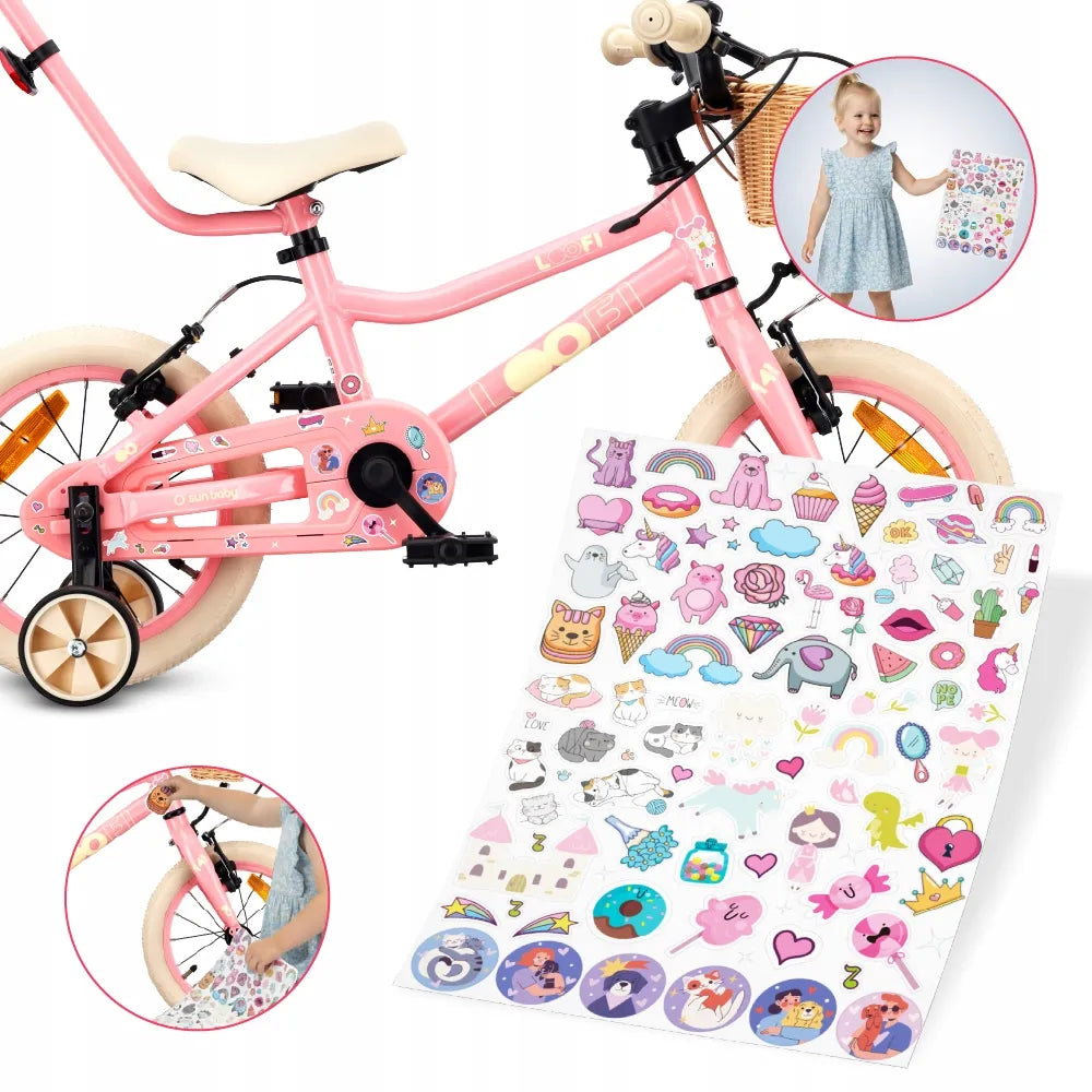 Vaikiškas dviratis mergaitėms 14 colių, 3–5 metų vaikams, lengvas aliuminis, 6,6 kg, Sun Baby LOOFI14