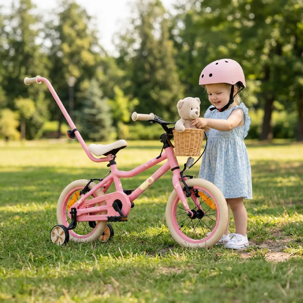 Vaikiškas dviratis mergaitėms 14 colių, 3–5 metų vaikams, lengvas aliuminis, 6,6 kg, Sun Baby LOOFI14