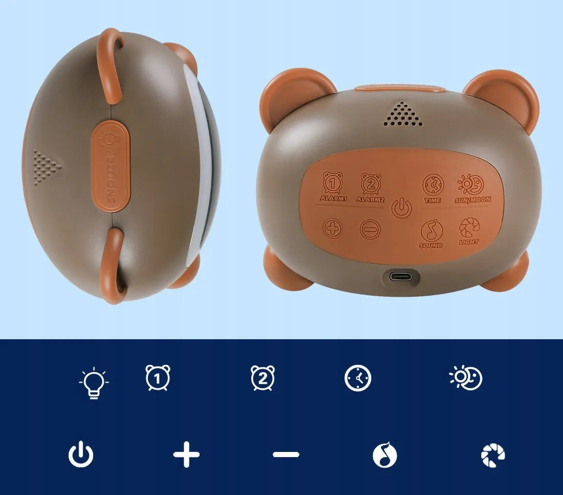 Vaikiškas LED RGB Laikrodis su Žadintuvu ir Lempa – Meškutis