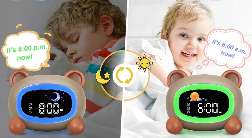 Vaikiškas LED RGB Laikrodis su Žadintuvu ir Lempa – Meškutis