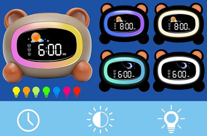 Vaikiškas LED RGB Laikrodis su Žadintuvu ir Lempa – Meškutis