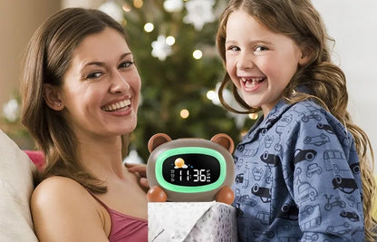 Vaikiškas LED RGB Laikrodis su Žadintuvu ir Lempa – Meškutis