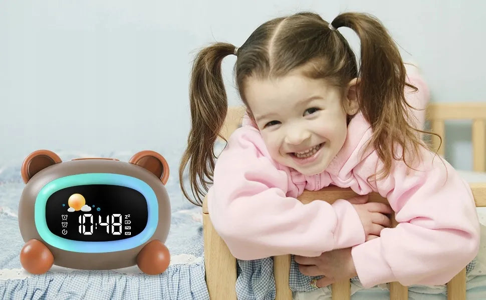 Vaikiškas LED RGB Laikrodis su Žadintuvu ir Lempa – Meškutis