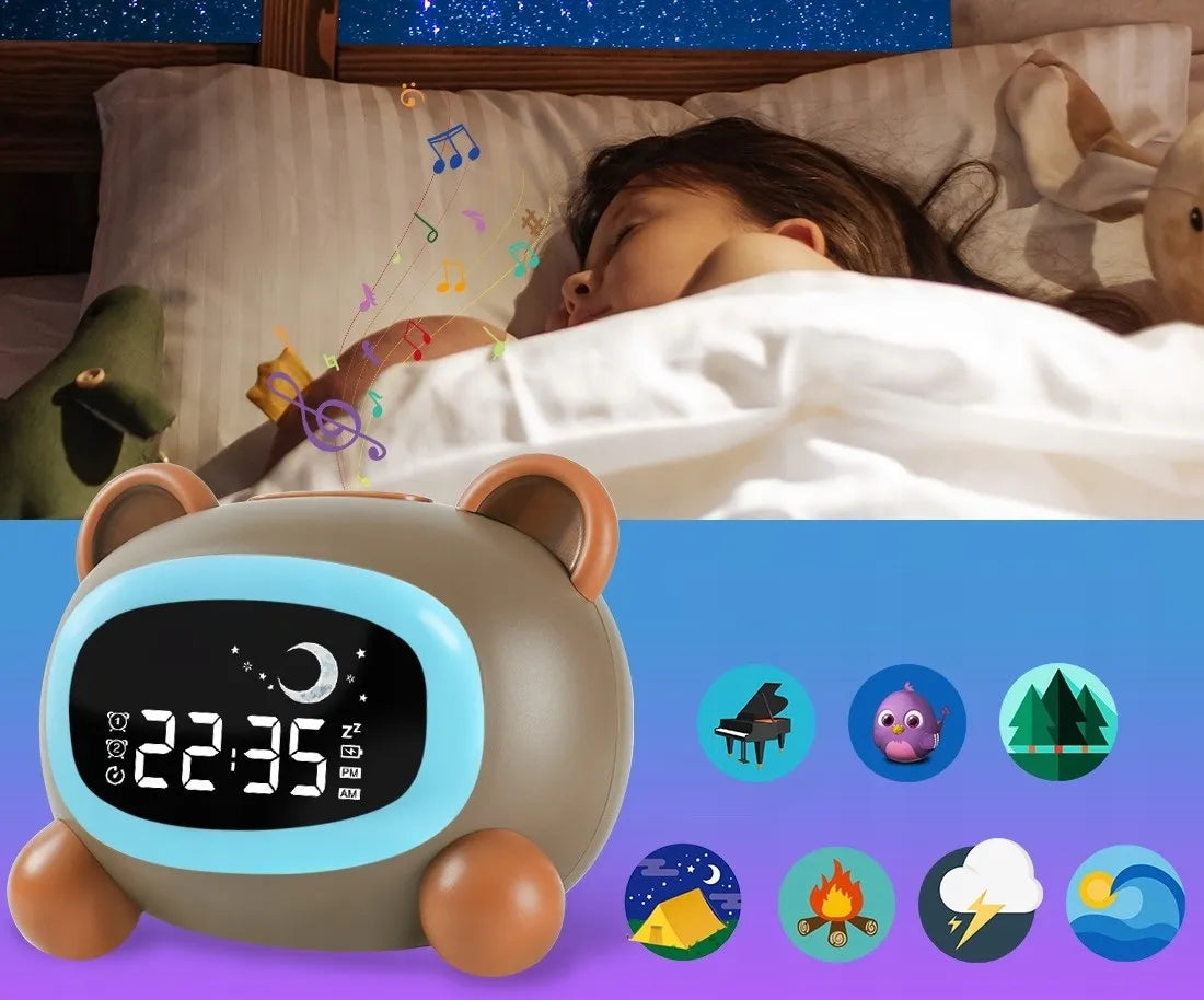 Vaikiškas LED RGB Laikrodis su Žadintuvu ir Lempa – Meškutis