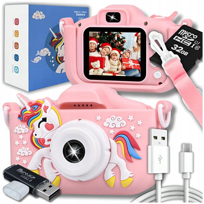 Vaikiškas skaitmeninis fotoaparatas „ZeeTech“ su vienaragiu, 40 Mpx, žaidimai, 32 GB kortelė