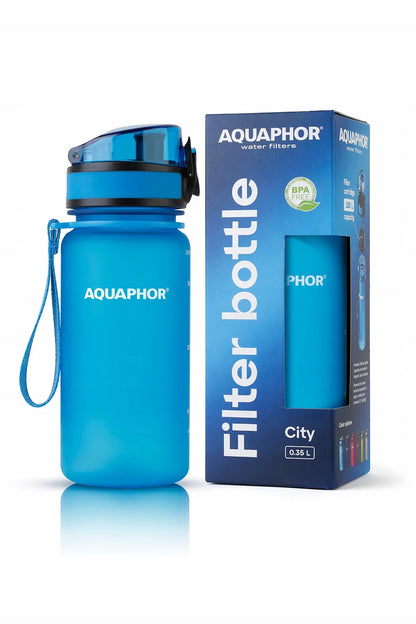 Vandens filtravimo buteliukas AQUAPHOR City 350 ml, mėlynas, gertuvė sporto salei