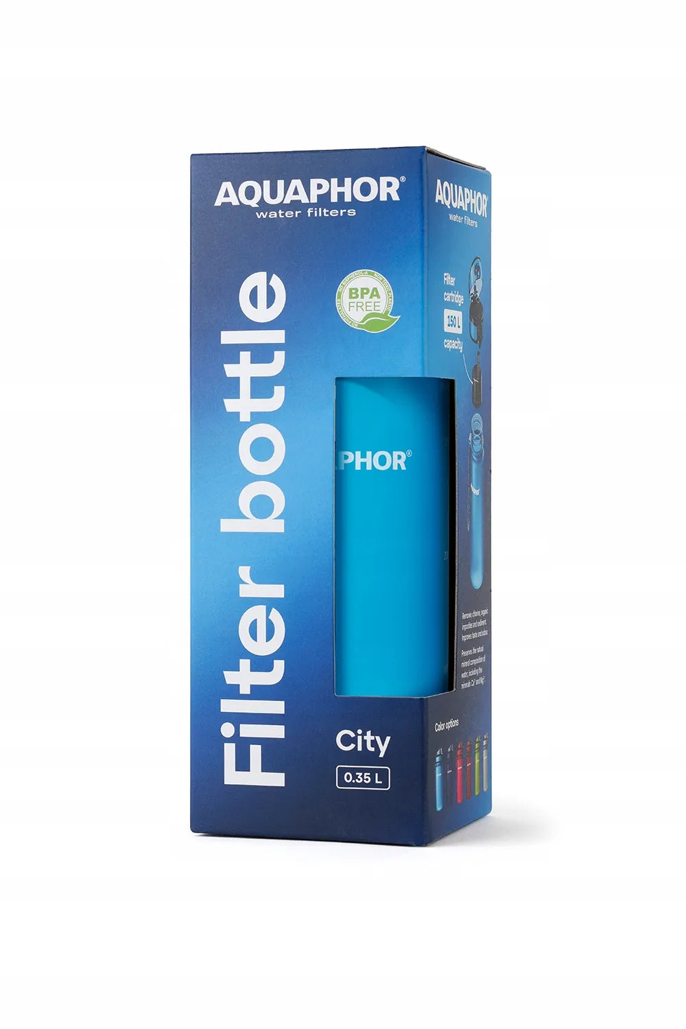 Vandens filtravimo buteliukas AQUAPHOR City 350 ml, mėlynas, gertuvė sporto salei