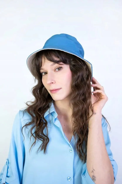 Vasarinė skrybėlė Double Bucket - medvilninė klasikinė miesto stiliaus tamsiai smėlinė