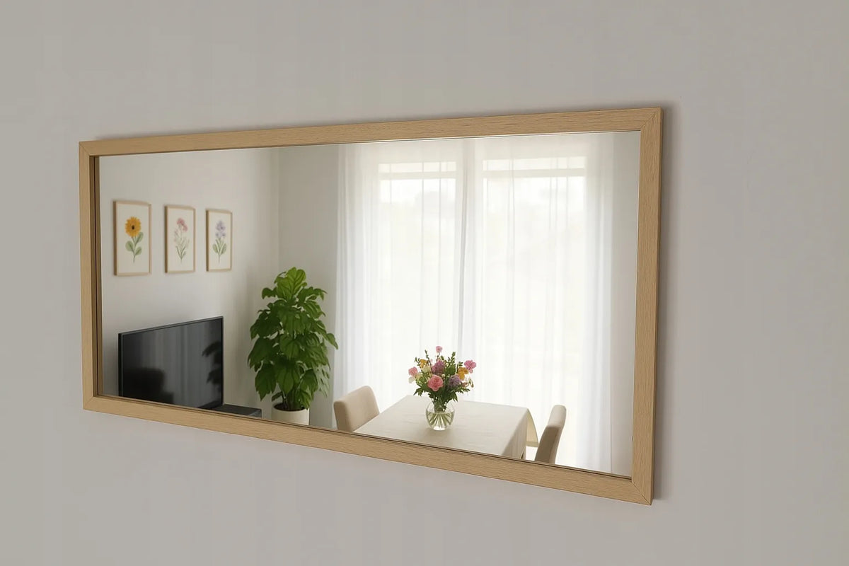 Veidrodis mediniame rėme 40x70 cm – natūrali mediena – vertikalus/horizontalus