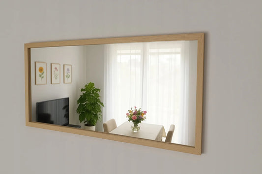 Veidrodis mediniame rėme 40x70 cm – natūrali mediena – vertikalus/horizontalus