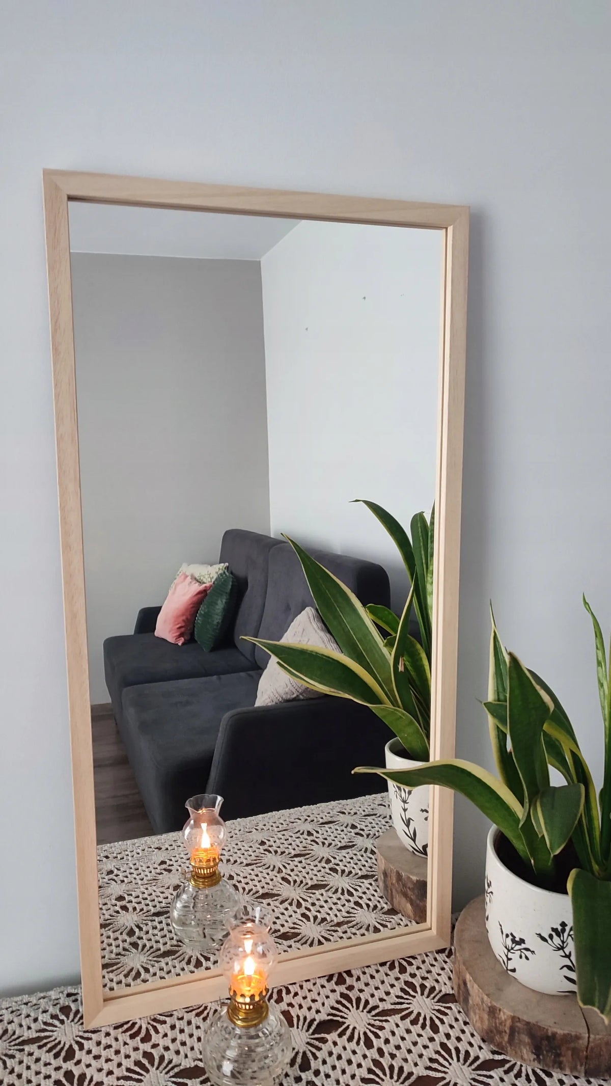 Veidrodis mediniame rėme 40x70 cm – natūrali mediena – vertikalus/horizontalus