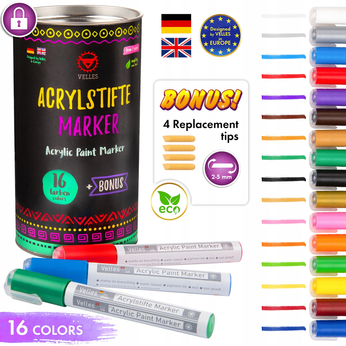 „Velles“ akrilinių žymeklių rinkinys akmenims, 0,7 mm, 12 vnt.