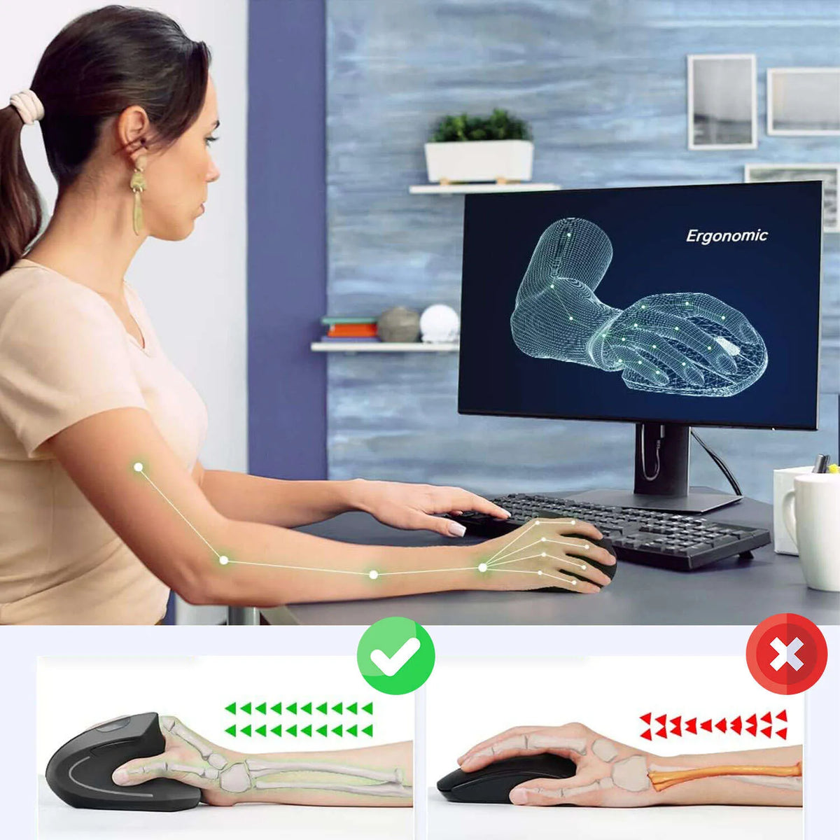 Vertikali ergonomiška pelytė bevielė, tyli, skirta dešiniarankiams