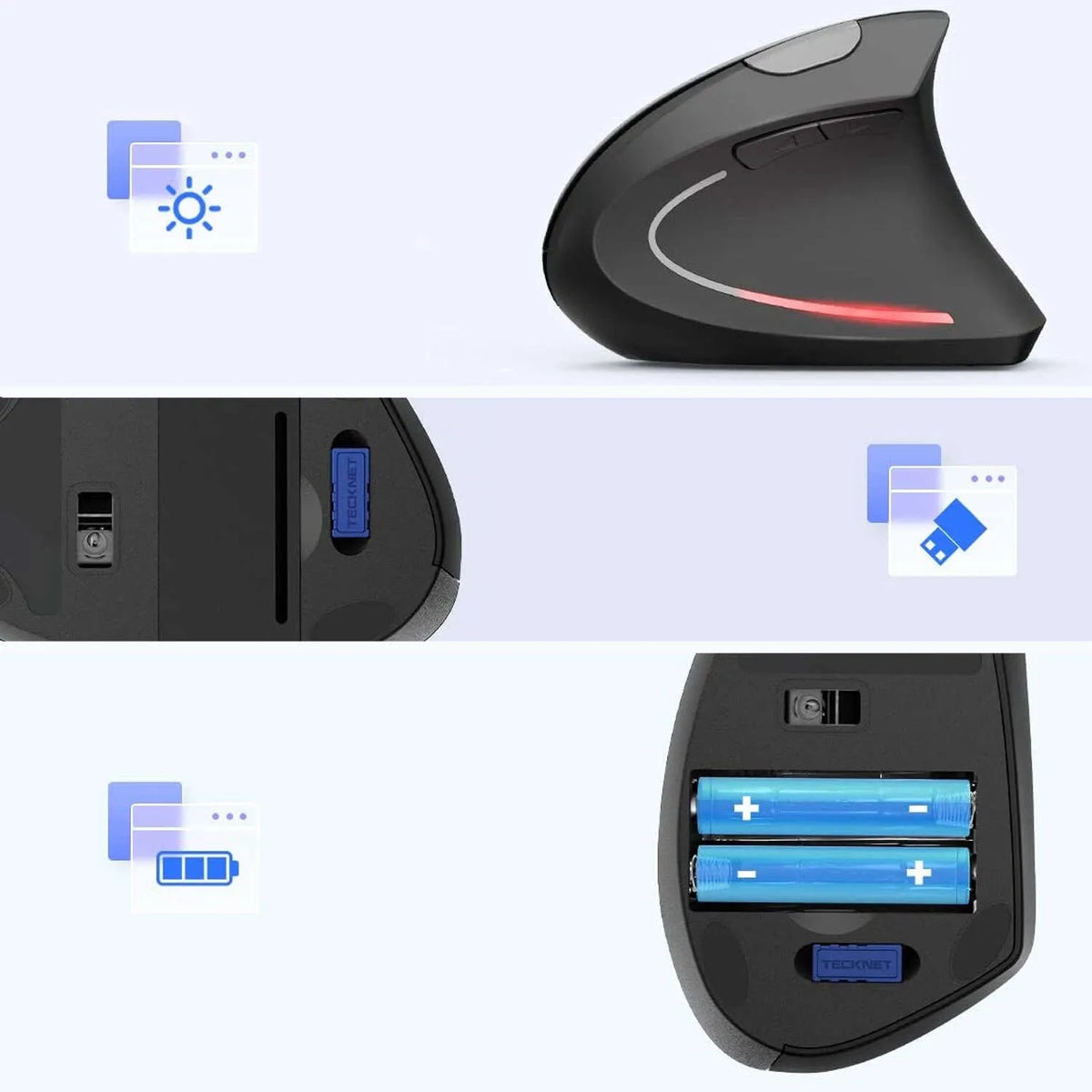 Vertikali ergonomiška pelytė bevielė, tyli, skirta dešiniarankiams