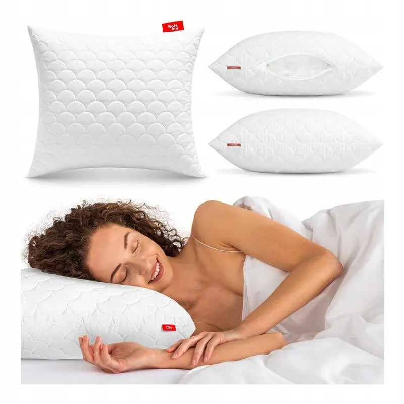 Viešbučio tipo pagalvė 70x80 cm antialerginė dygsniuota balta su užtrauktuku