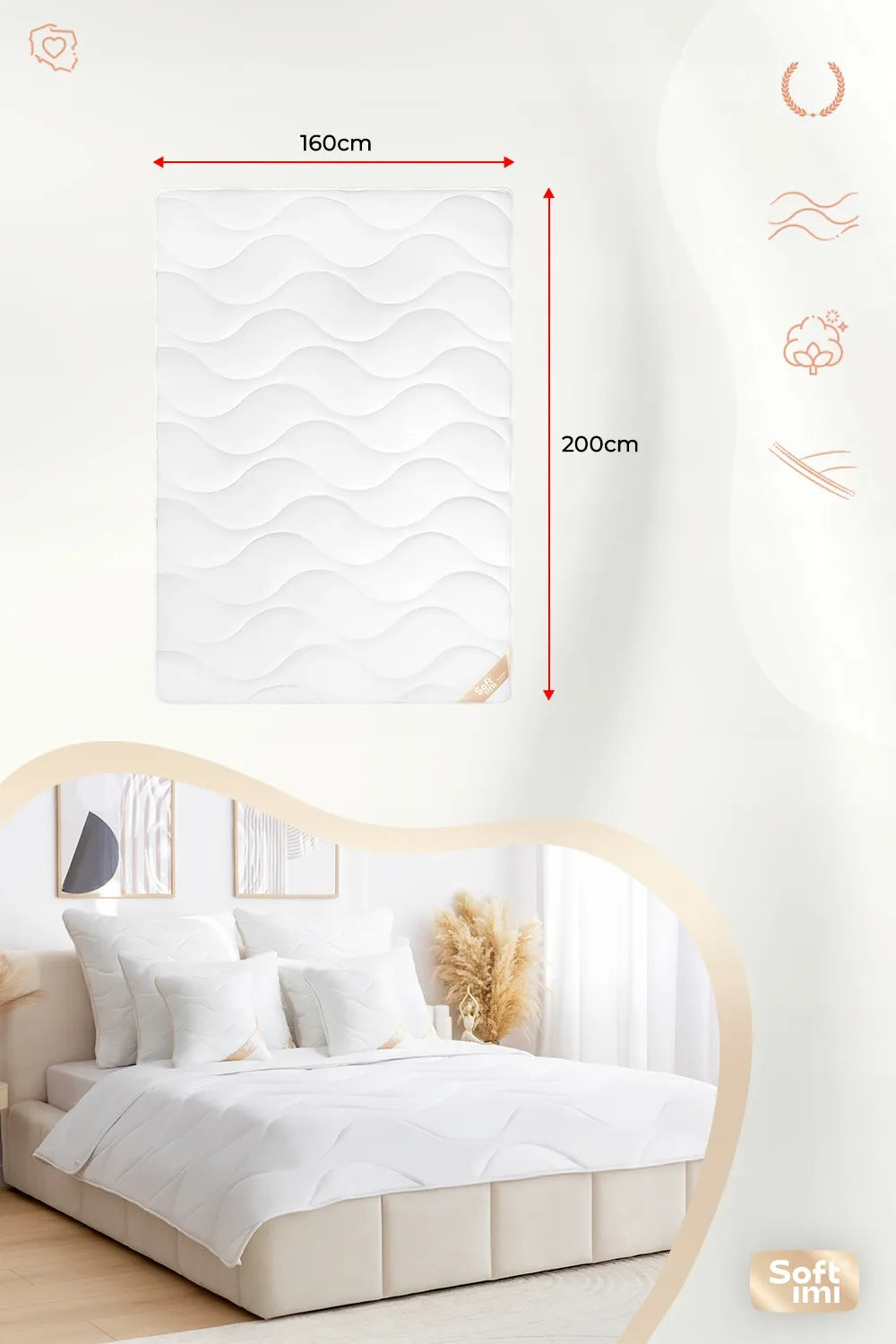 Visasezonė antialerginė antklodė 160x200, „Premium“ satino medvilnė, Softimi