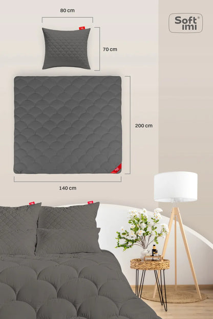Visus metus naudojama antialerginė antklodė 140x200 + 1 pagalvė 70x80 pilkos spalvos rinkinys