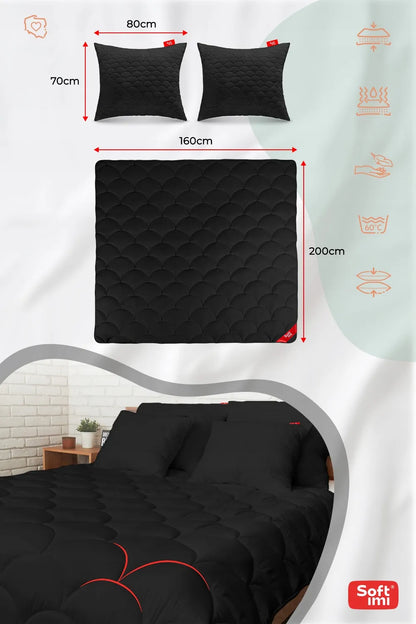 Visus metus naudojama antialerginė antklodė 160x200 + 2 pagalvės 70x80, juodos spalvos rinkinys