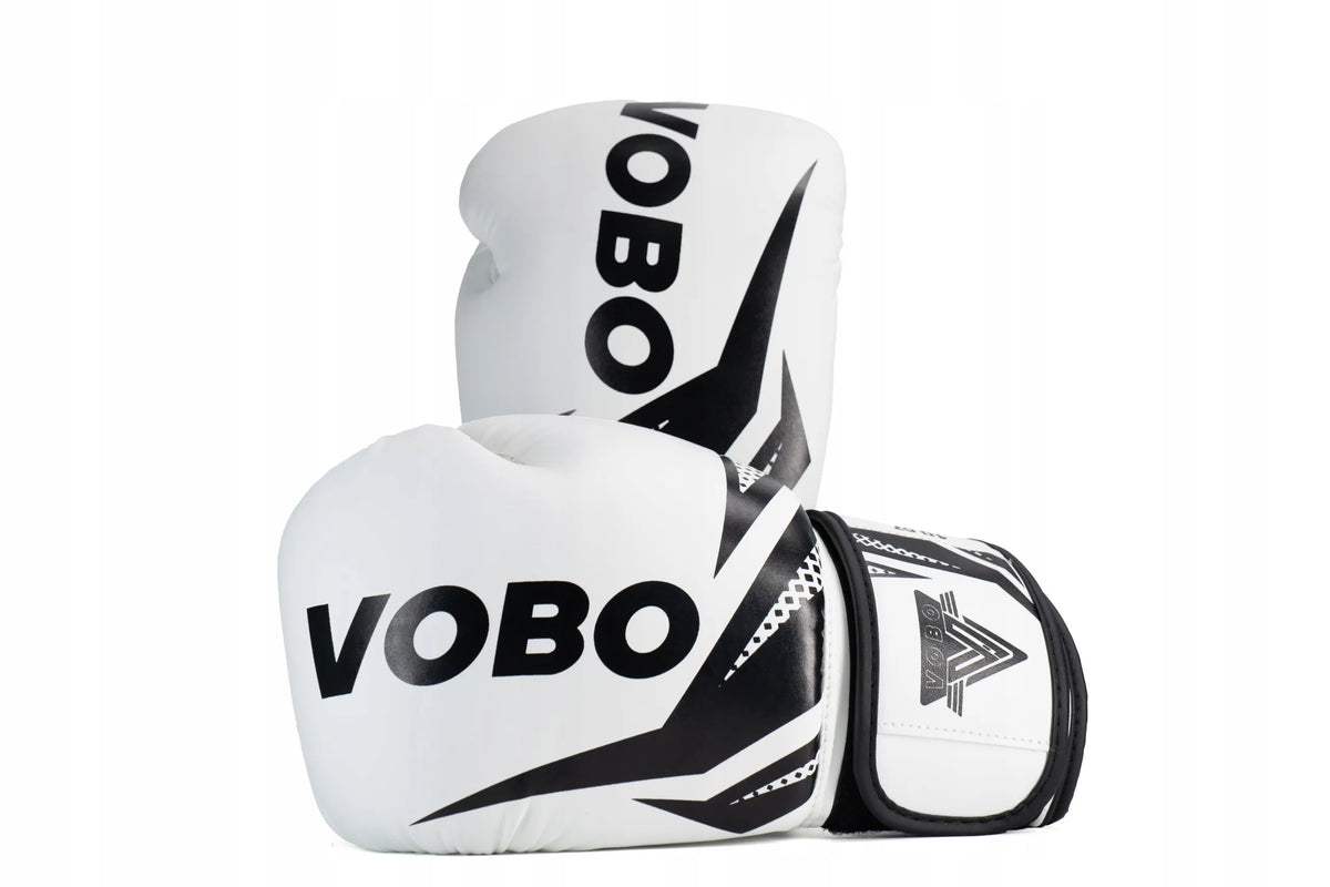 VoBo 10 oz bokso pirštinės sparingui, treniruotėms, universalios, baltos