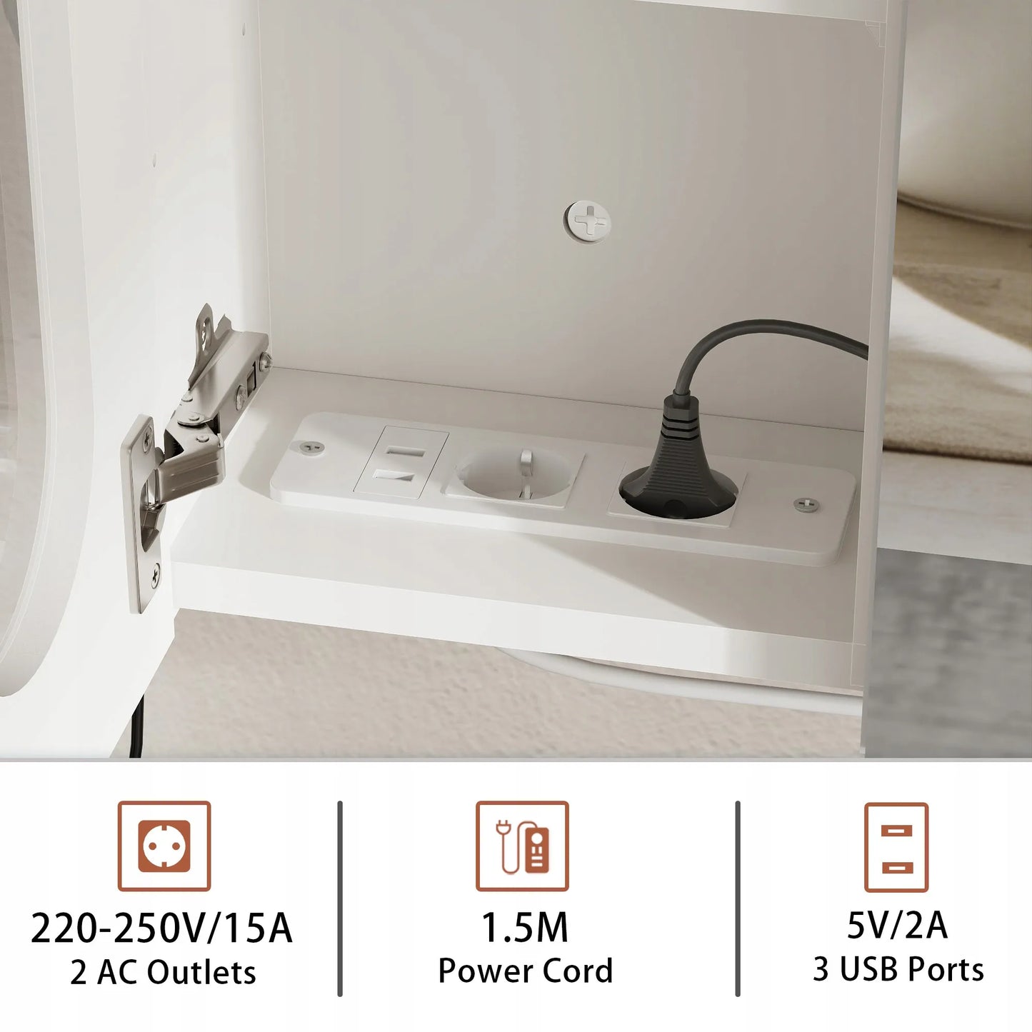 Vonios kambario spintelė su LED veidrodžiu 80x16x60 cm ANTI-FOG su lizdais