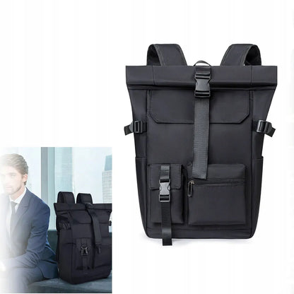 Vyriška kuprinė darbui, mokyklai, kelionėms, skirta nešiojamajam kompiuteriui, talpi, „rolltop“ stiliaus, juoda