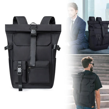Vyriška kuprinė darbui, mokyklai, kelionėms, skirta nešiojamajam kompiuteriui, talpi, „rolltop“ stiliaus, juoda