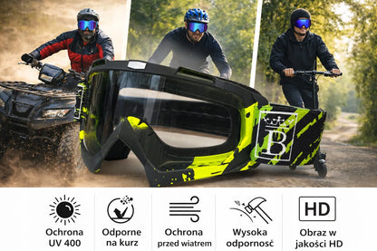 Vyriški ir moteriški apsauginiai akiniai - motociklams, keturračiams, paspirtukams, slidinėjimui, snieglentei, UV400