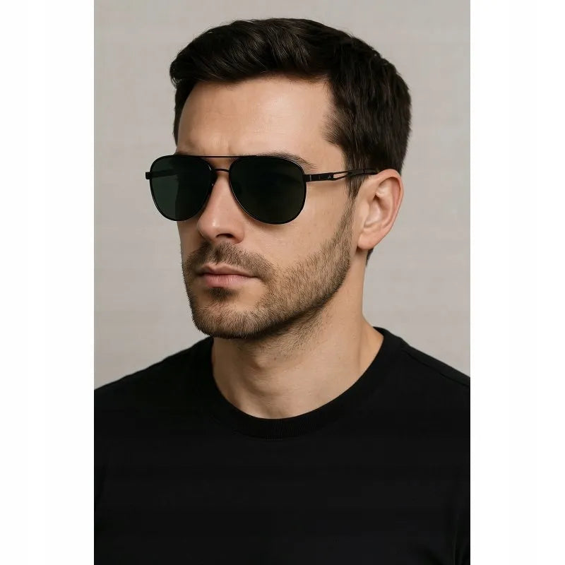 Vyriški poliarizuoti akiniai nuo saulės aviator stiliaus pilotai su UV400 apsauga bei originaliu dėklu