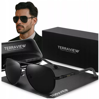 Vyriški Terraview poliarizuoti aviatoriaus stiliaus akiniai nuo saulės su UV400 filtru