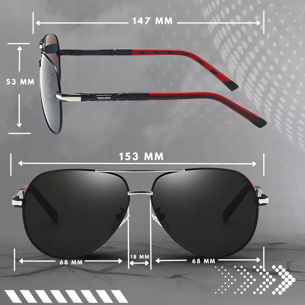 Vyriški Terraview poliarizuoti aviatoriaus stiliaus akiniai nuo saulės su UV400 filtru