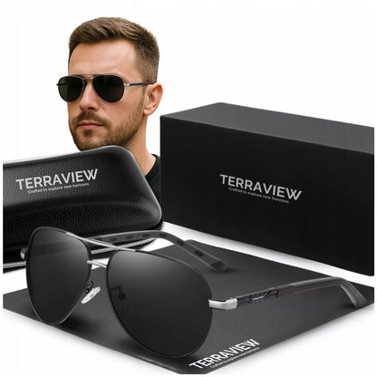 Vyriški Terraview poliarizuoti aviatoriaus stiliaus saulės akiniai su UV400 filtru