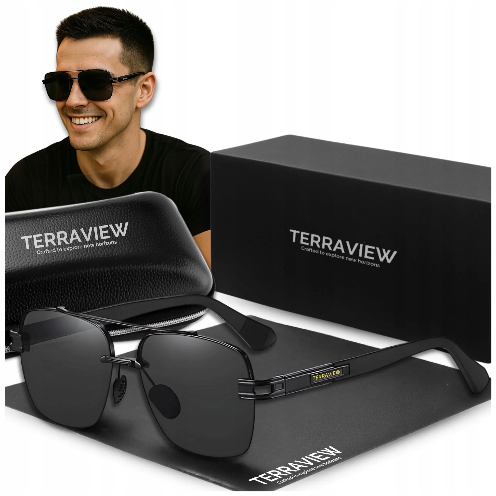 Vyriški Terraview poliarizuoti aviatoriaus stiliaus saulės akiniai su UV400 filtru