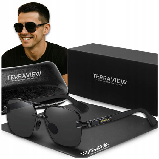 Vyriški Terraview poliarizuoti aviatoriaus stiliaus saulės akiniai su UV400 filtru