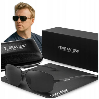 Vyriški „Terraview“ saulės akiniai, poliarizuoti aviatorių stiliaus akiniai su UV400 filtru