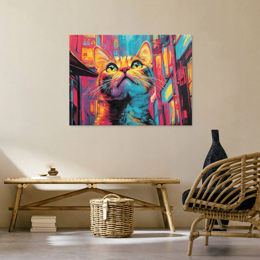 Wallarena drobės paveikslas „Abstrakti katė“ vaikų kambariui, 100 × 70 cm