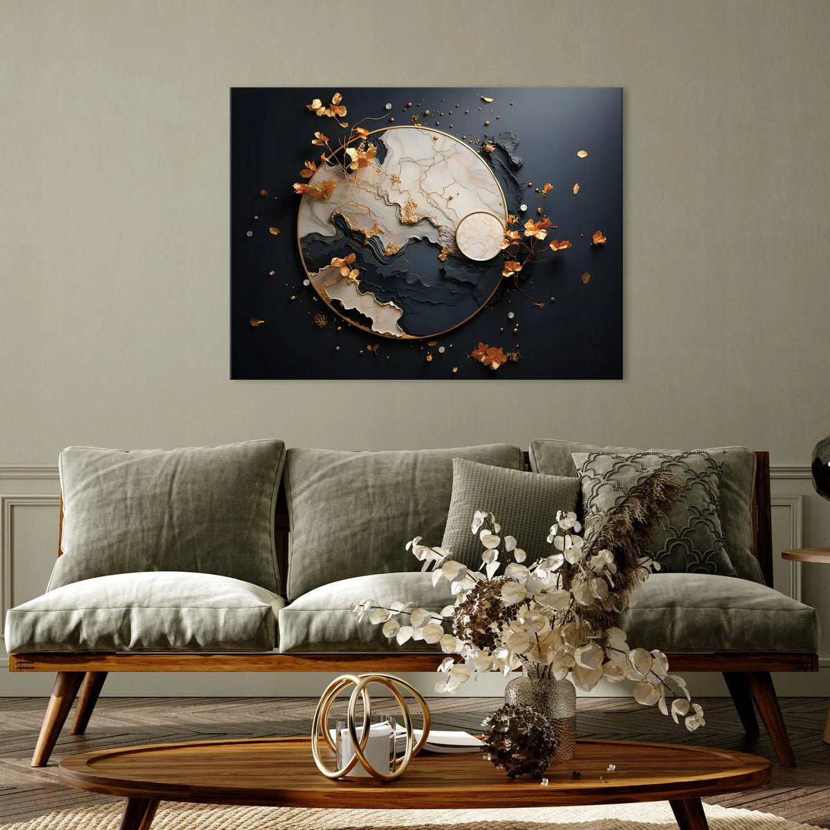 Wallarena paveikslas „Abstrakcija juodas marmuras“ ant drobės svetainei ir miegamajam, 120 × 80 cm
