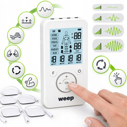 WEEP KTR-2652 medicininis TENS/EMS raumenų ir nervų elektrostimuliatorius, masažuoklis, 4 kanalų, 8 elektrodai