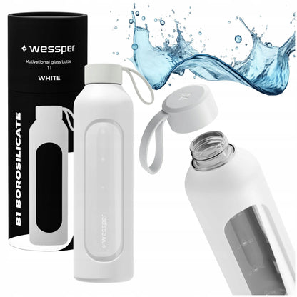 Wessper B1 motyvacinis stiklinis butelis 1000 ml sporto salei ir biurui 1L
