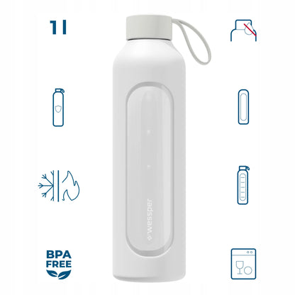 Wessper B1 motyvacinis stiklinis butelis 1000 ml sporto salei ir biurui 1L